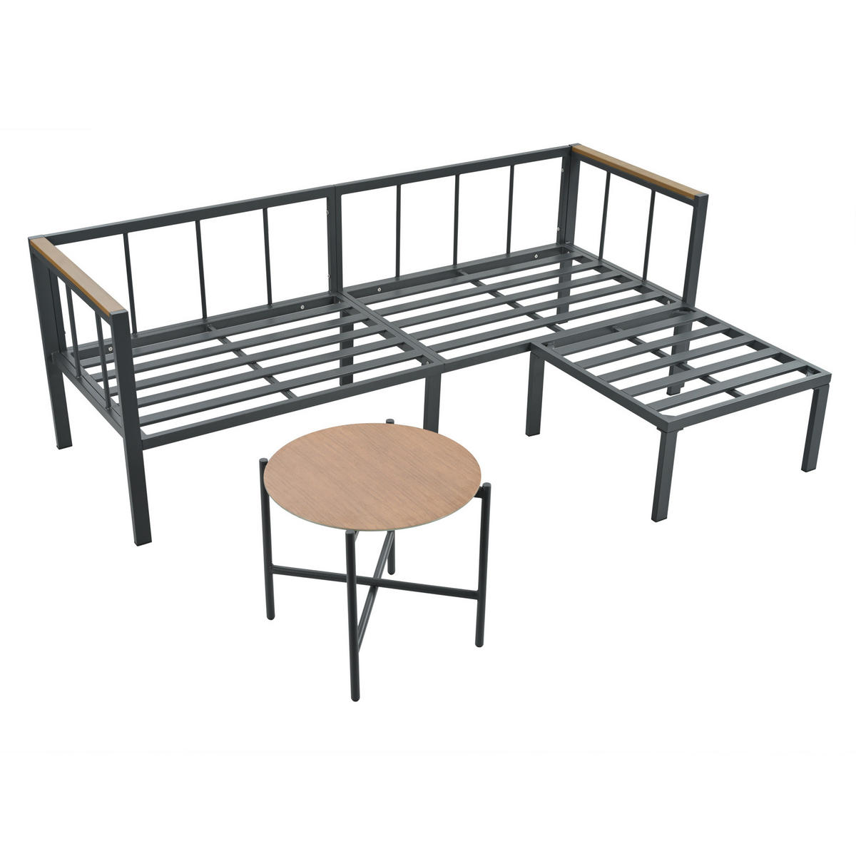 GARTENSET 182x63x62cm grau aus Stahl und Glas, wasserdicht - Grau, Textil - Modfu