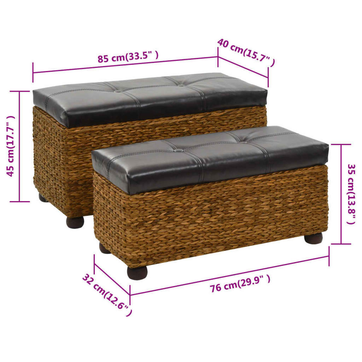 SITZBANK 2er Set Seegras Braun - Braun, Naturmaterialen (40/45/85cm) - vidaXL