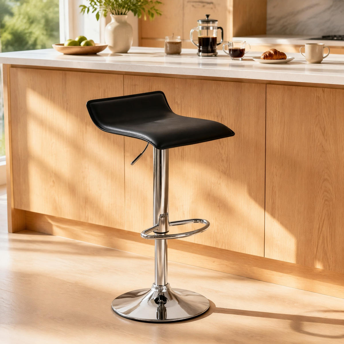 BARHOCKER höhenverstellbar und 360° drehbar aus Kunstleder, Schwarz - Schwarz, Metall (39/84/38.5cm) - MIVRAY