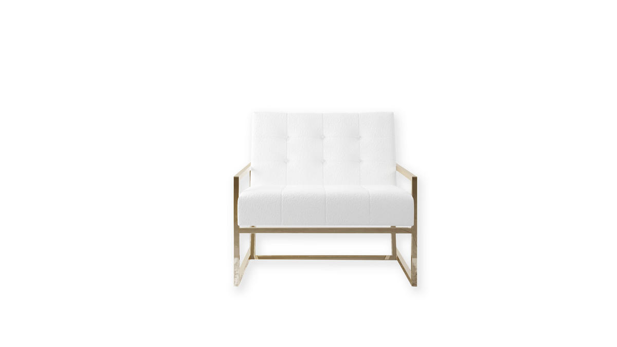 LOUNGESESSEL Duban Weiß Bouclé-Stoff - Goldfarben/Weiß, Holz/Textil (84/81/89cm) - S-Style Möbel