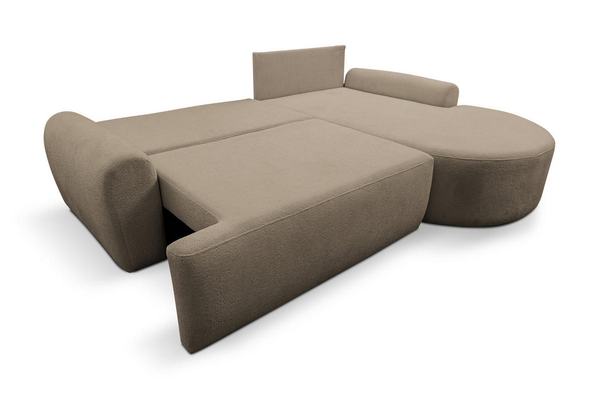 ECKSOFA Dream in L-Form mit Schlaffunktion und Bettkasten, Farbe: Braun, Bouclé-Stoff, Ottomane Rechts - Braun, Textil (260/136cm) - VENASI MÖBEL
