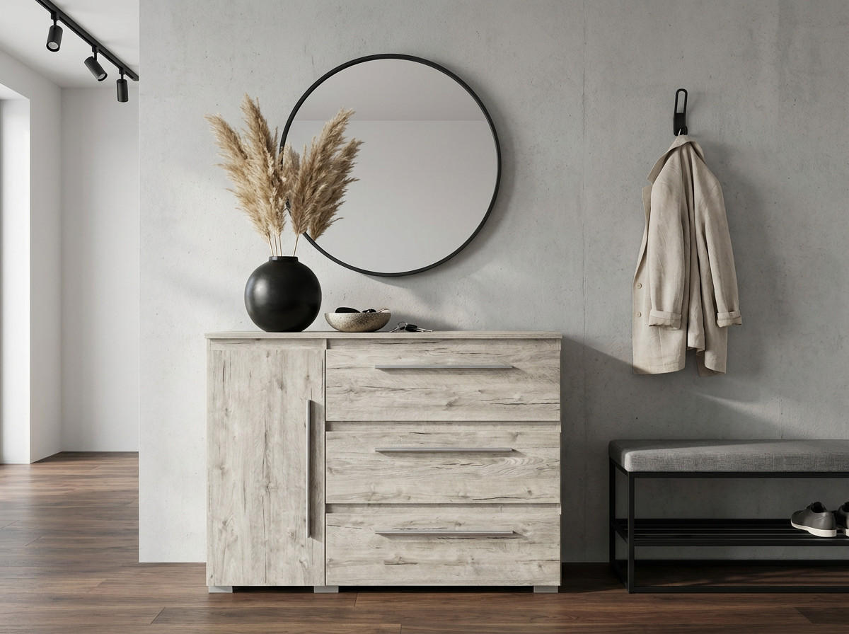 KOMMODE Bali 127/92/50 cm Eiche Sand - Eichefarben/Silberfarben, Holzwerkstoff/Kunststoff (127/92/50cm) - arthur berndt