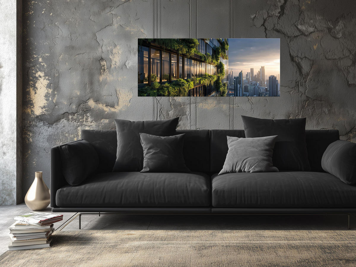 GLASBILD 125x50 cm Architektur grün - Anthrazit, Glas (125/50cm) - artissimo