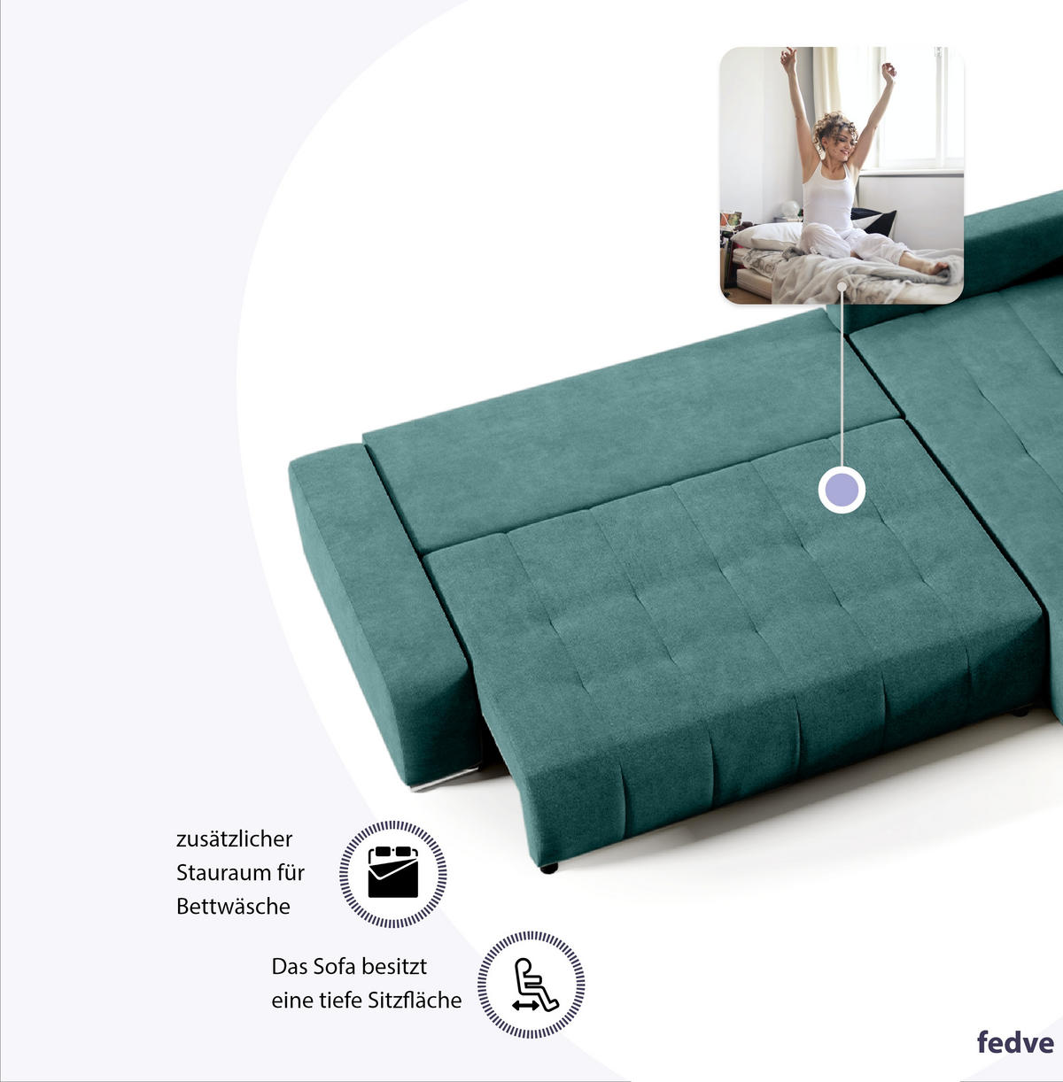 ECKSOFA mit Schlaffunktion Dhaka L, Flaschengrün - Grün, Textil (185/265cm) - Fedve