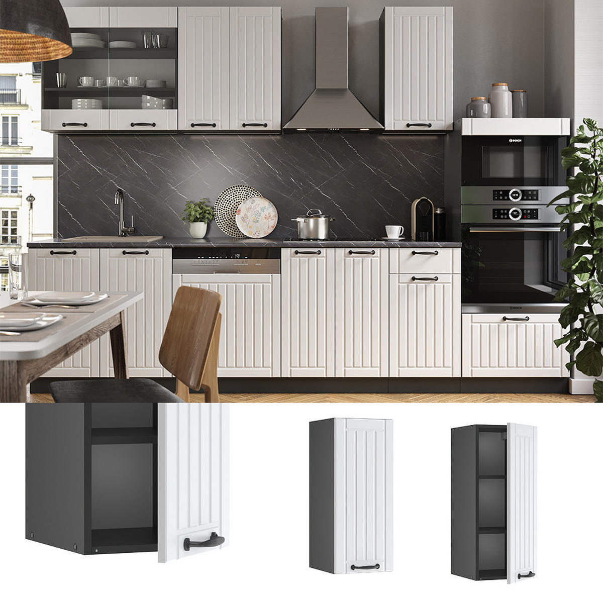 HÄNGESCHRANK Fame-Line Weiß Landhaus 30 cm - Anthrazit/Weiß, Holzwerkstoff (30/72/34.1cm) - Vicco