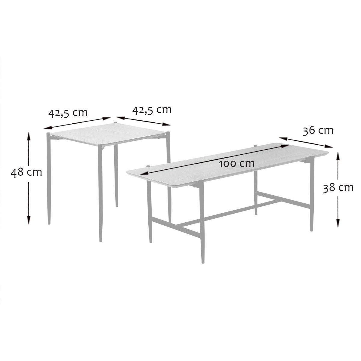 SADA 2 konferenčních stolků v dubové povrchové úpravě s černými kovovými nohami - JESSIE - jabloňová, kompozitní dřevo (100/40/38cm) - Calicosy