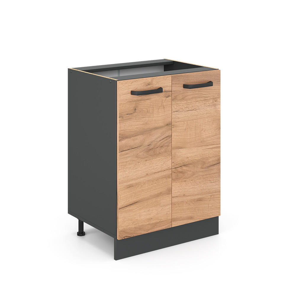 KÖKSUNDERSKÅP R-Line Goldkraft ek 60 cm utan bänkskiva Honungsek, Antracit 81.6/60/46 cm