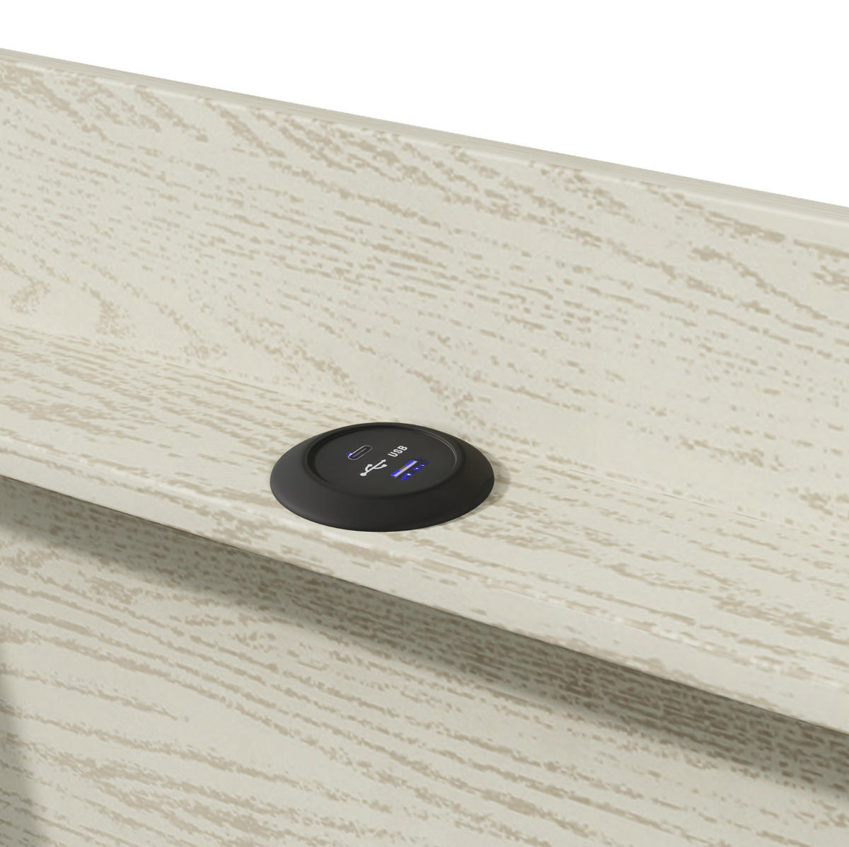 POLSTERBETT mit Stauraum, USB und LED 90x200 cm Leinen Beige - Beige, Metall (90/200cm) - Meubliv