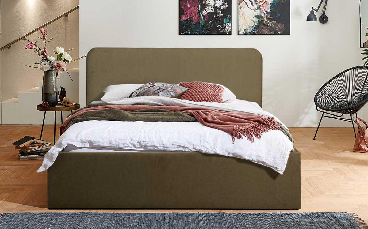 POLSTERBETT Mailand Sahara 140 x 200 x 40 cm Stauraum ohne hydraulische Funktion Ohne Matratze und Lattenrost - Sahara, Holz (140/200cm) - Halmon Schlafkomfort Betten 