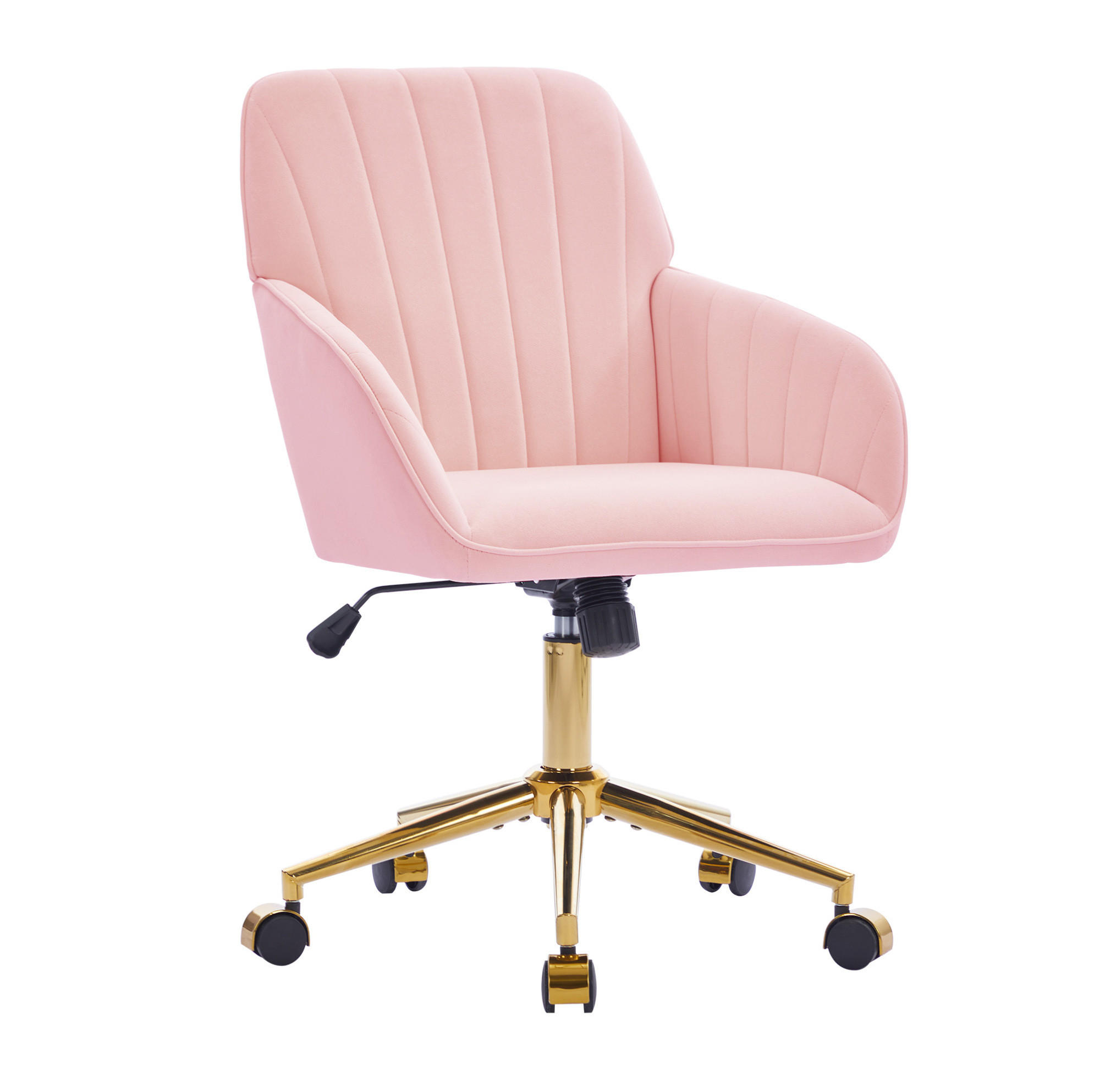 DREHSTUHL Sitzhöhe 62/60/97 cm Pink aus Samt höhenverstellbar und drehbar - Pink, Textil (60/97/62cm) - OKWISH