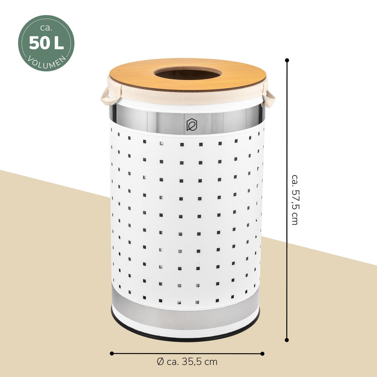 WÄSCHETONNE 50 Liter, weiß - Weiß, Metall (35.5/57.5/35.5cm) - eluno