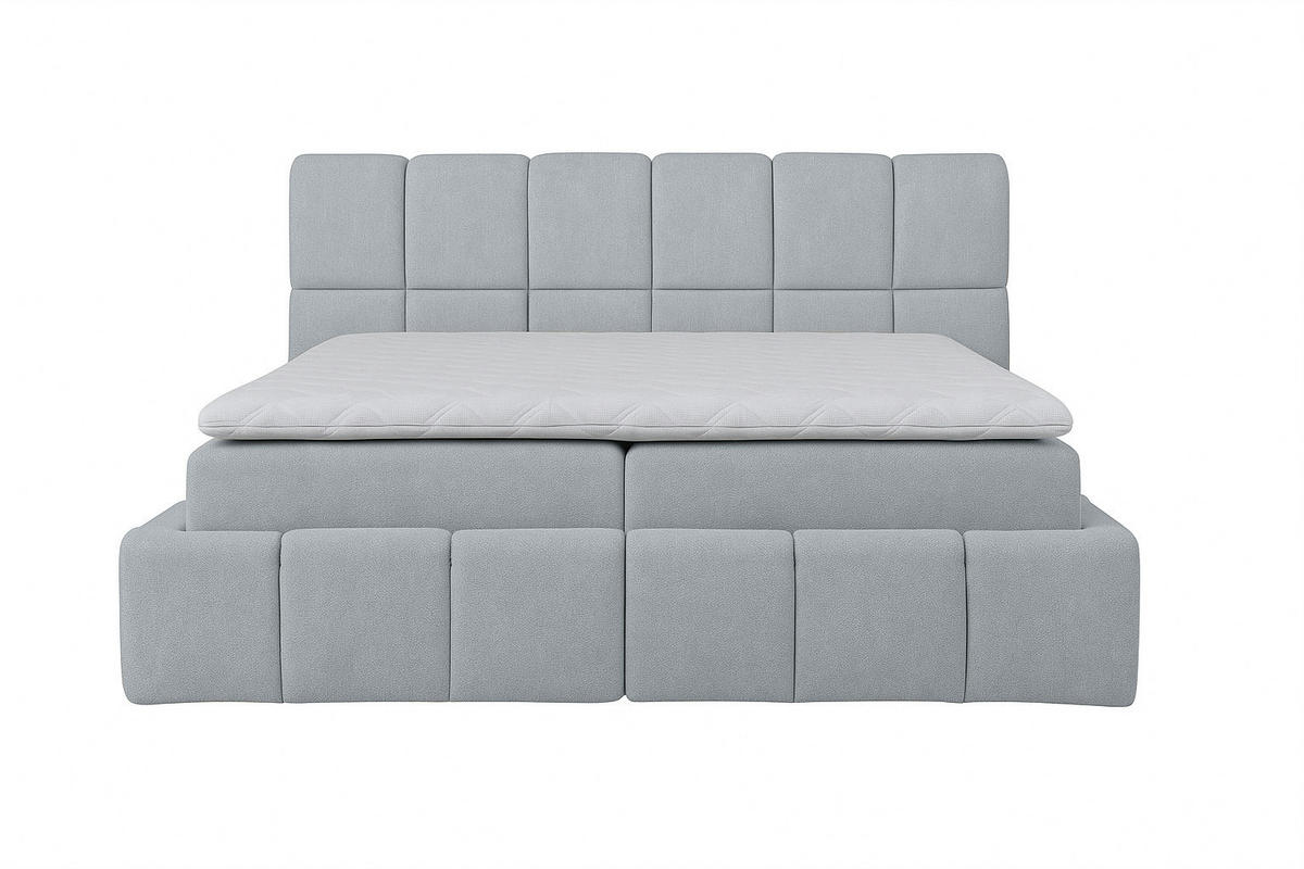 BOXSPRINGBETT AURA mit Topper und Bettkasten, Grau, H4 Pocket, 200x200 cm - Grau, Textil (200/200cm) - KS Home Concept