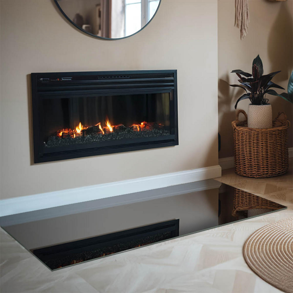 GLASPLATTE für Kamin 140x70 cm Schwarz - Schwarz, Glas (140/70/0.4cm) - ArtPrintCave