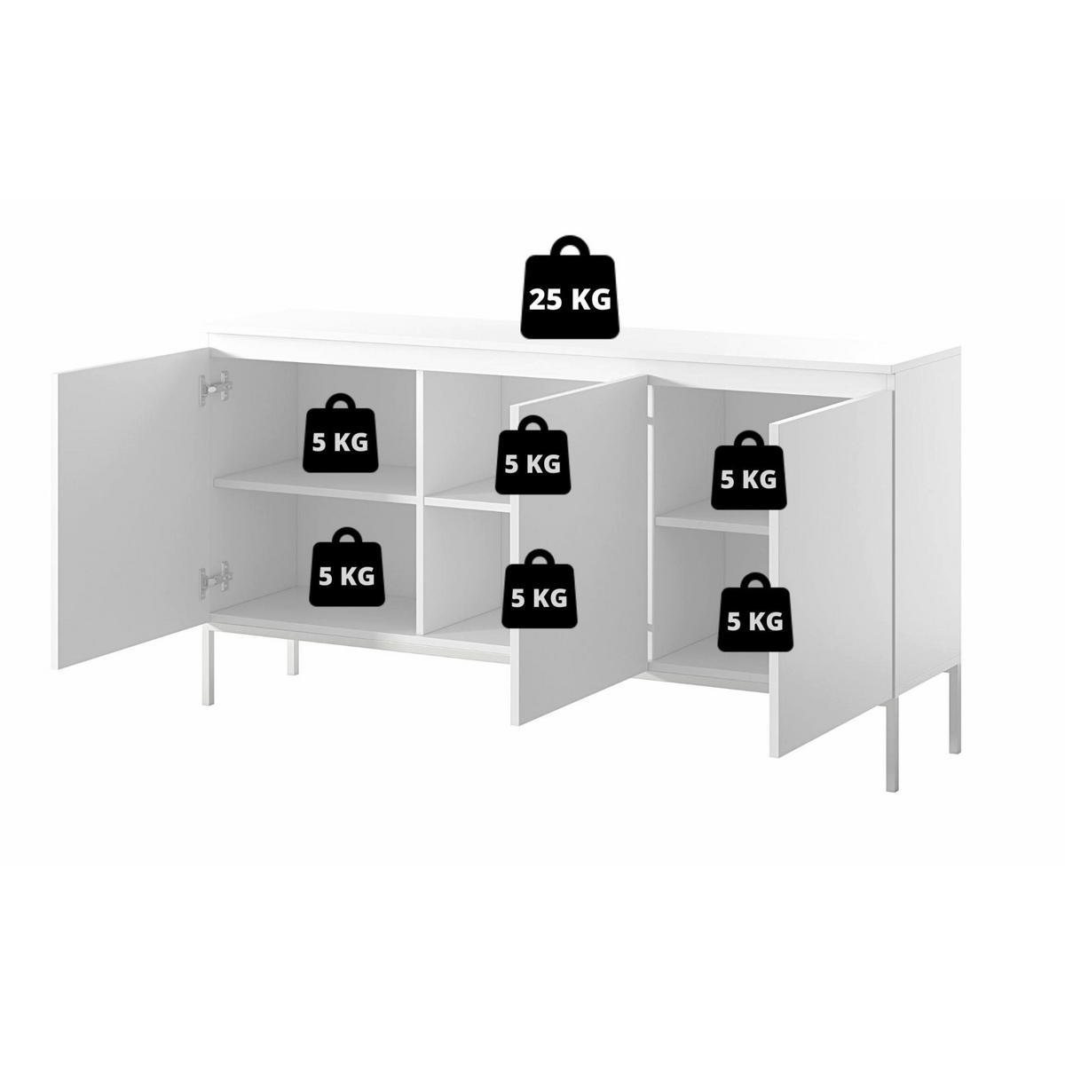 SIDEBOARD Bemmi Weiß mit goldenen Metallbeinen 150 cm - Goldfarben/Weiß, Holzwerkstoff/Metall (150/77/35cm) - Selsey