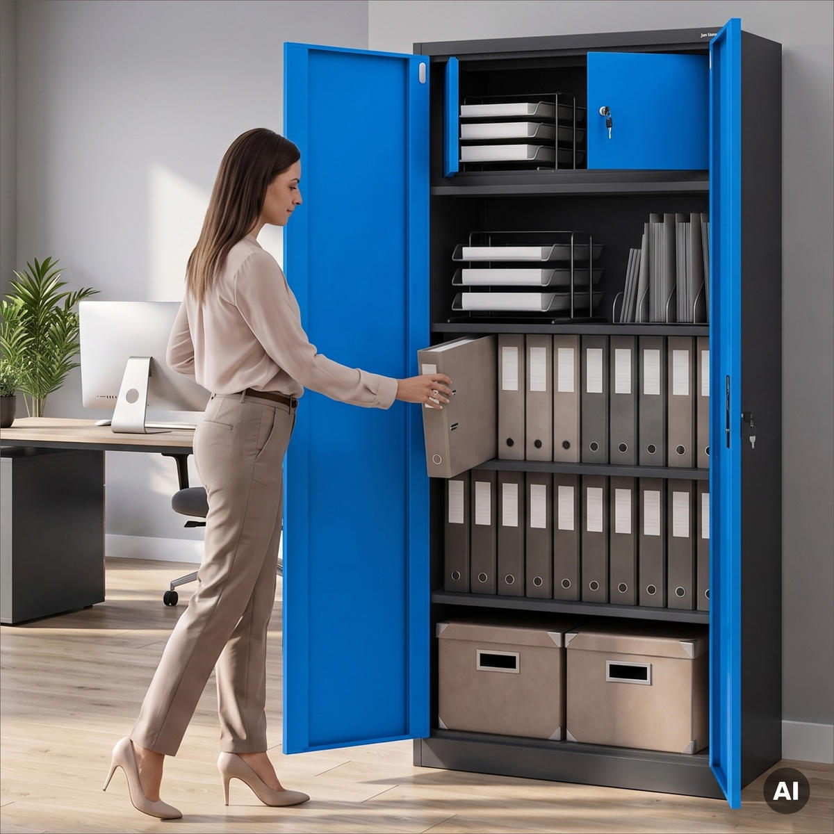 METALLSCHRANK mit Stauraum TOMASZ 185x90x45 cm - Blau/Anthrazit, Metall (90/185/45cm) - Jan Nowak