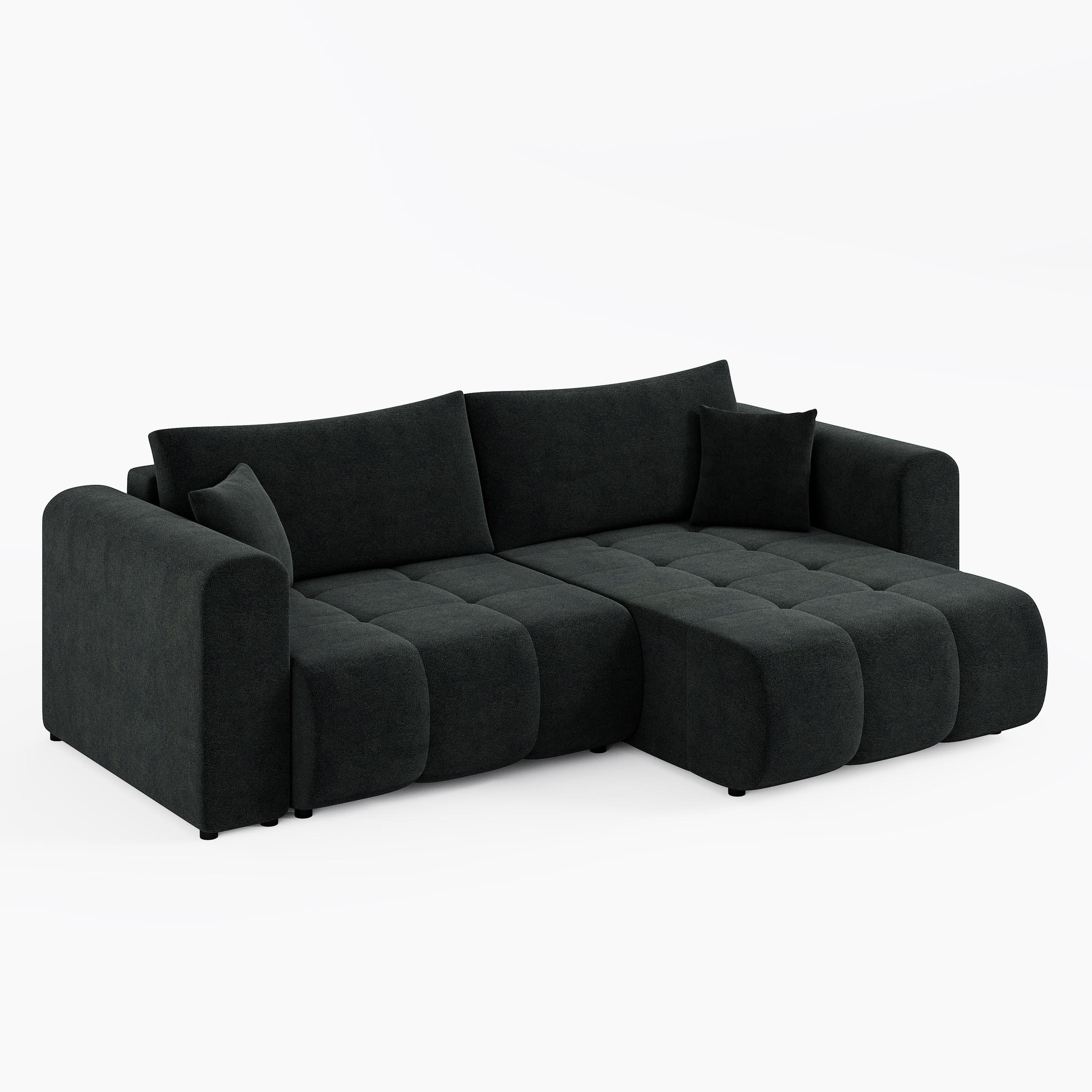 ECKSOFA RIVA Rechts Dunkelgrün Velours-Stoff Premium L-Form Couch mit Schlaffunktion & Bettkasten - Dunkelgrün/Schwarz, Holz (160/255cm) - Barchello