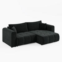 ECKSOFA RIVA Rechts Dunkelgrün Velours-Stoff Premium L-Form Couch mit Schlaffunktion & Bettkasten - Dunkelgrün/Schwarz, Holz (160/255cm) - Barchello