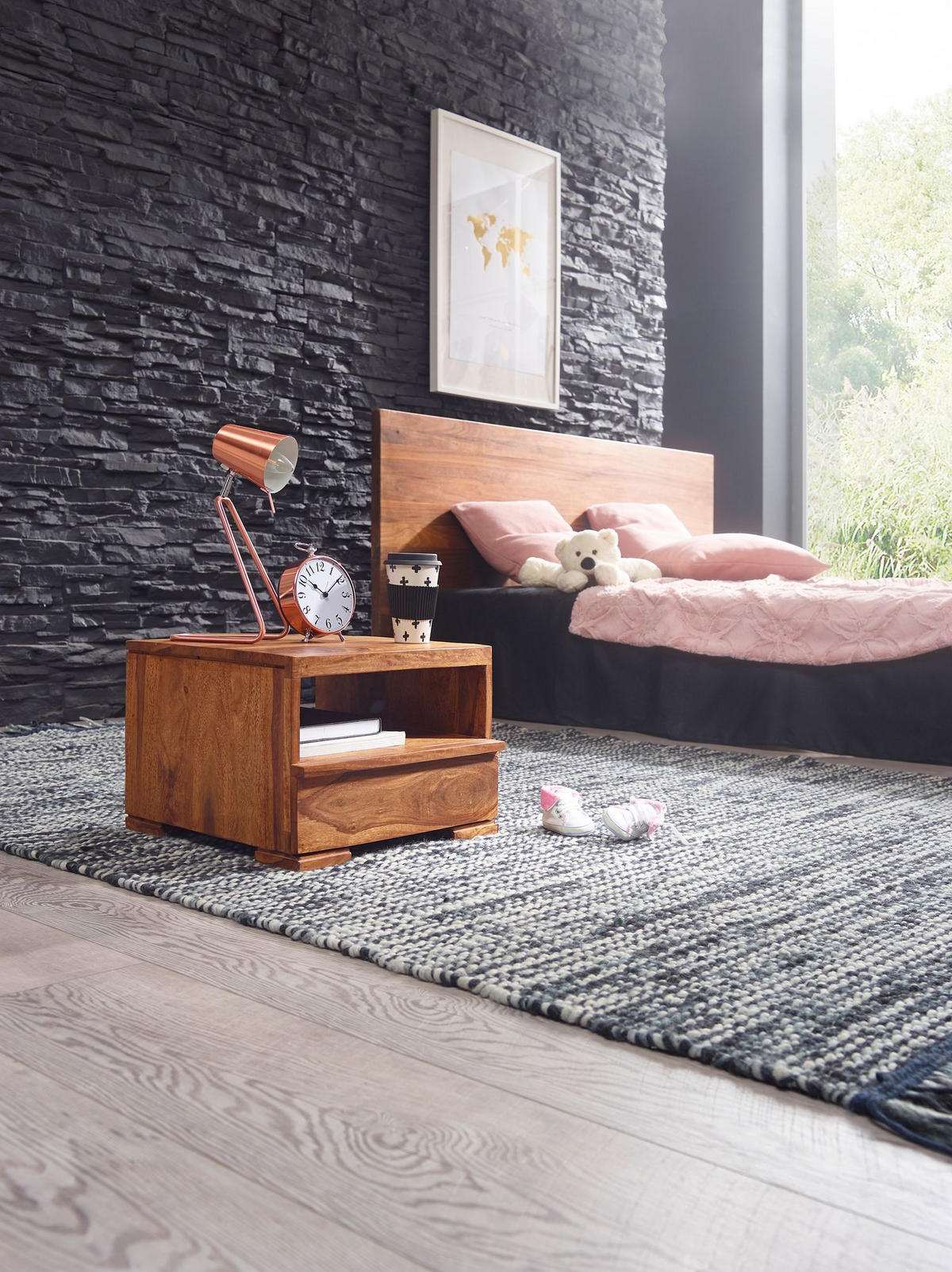 NACHTTISCH Massivholz Schublade Ablage Pflegeleicht NAKO, Braun 40x40x30 cm - Braun, Holz (40/30/40cm) - KADIMA DESIGN