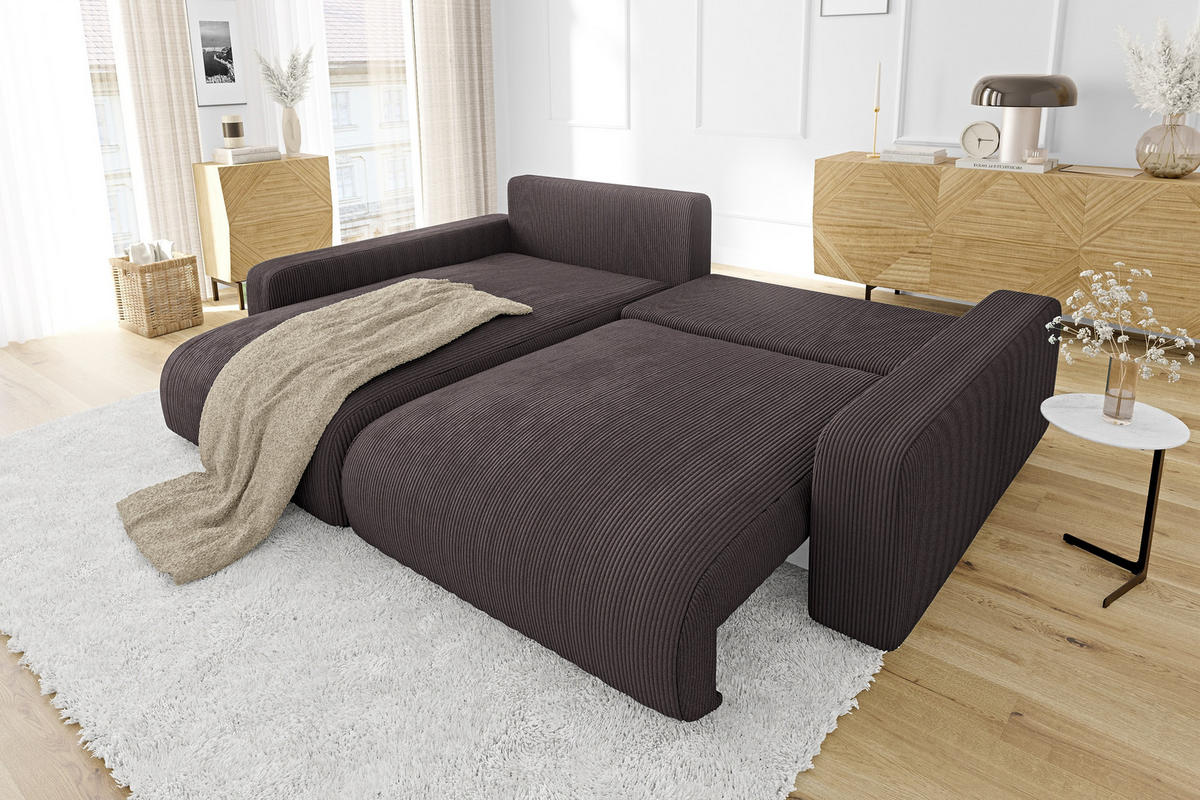 ECKSOFA Emma Dunkelbraun Cord - Ottomane links - Dunkelbraun, Textil (234/170cm) - S-Style Möbel