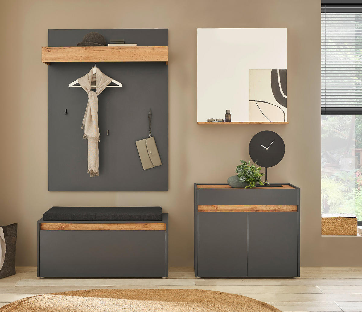 FLURKOMMODE grau matt, Eiche Wotan 80 cm, Schuhschrank mit Schubkästen - Silberfarben/Eiche Wotan, Holzwerkstoff/Kunststoff (80/70/40cm) - Furn.Design