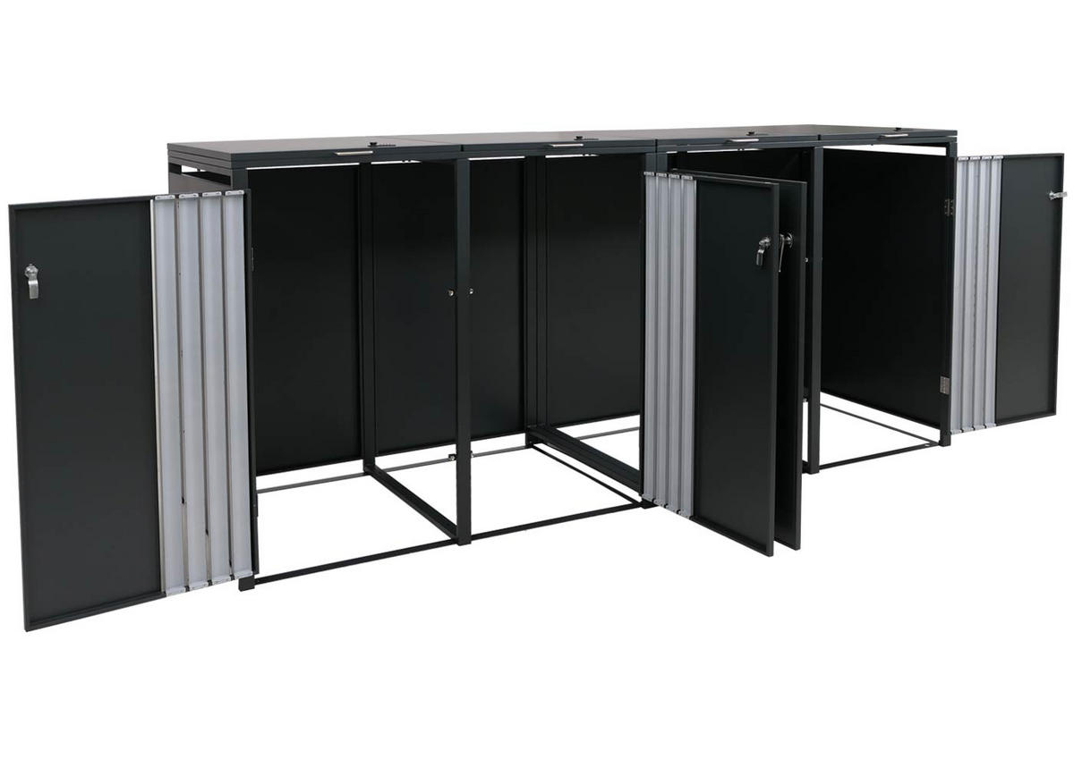 MÜLLTONNENBOX 4er mit Deckel HxBxT 122x250x84cm Anthrazit Edelstahl - Anthrazit, Metall (250/122/84cm) - PROREGAL