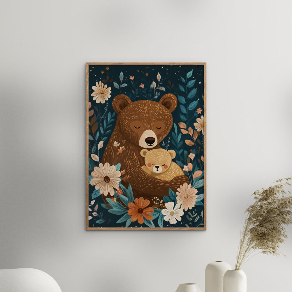POSTER Affordable Art Prints x Andreas Magnusson - Mama Bear with Cub - Blau, Papier (30/40/0.1cm) - Poster&Frame