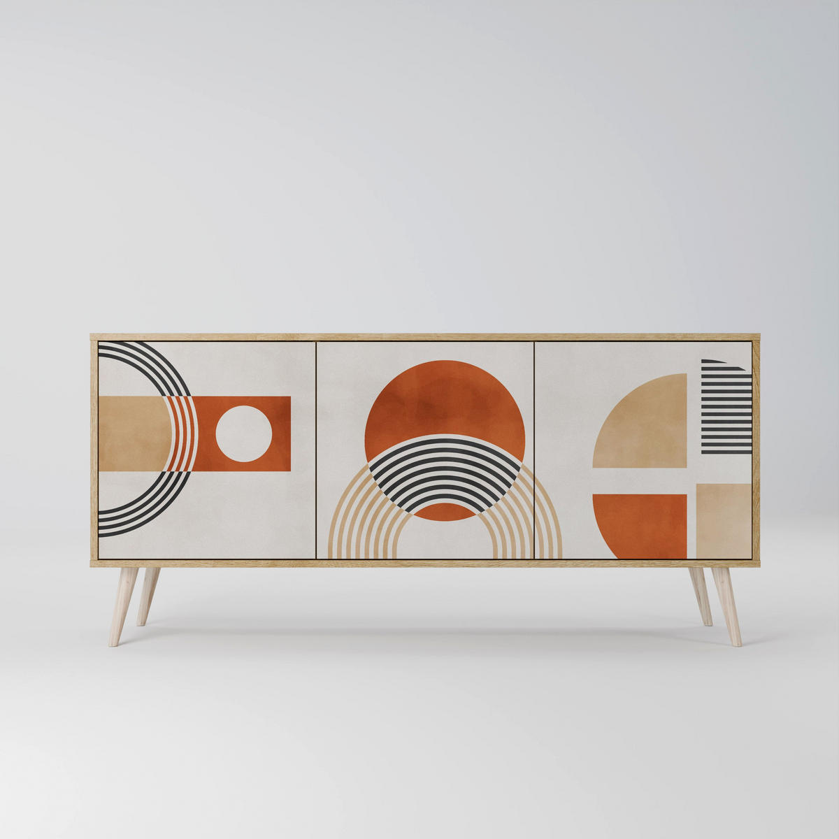 SIDEBOARD SPACE AROUND, Eicheneffekt, 164,5x42x77,5 cm, 3 Türen - Eichefarben/Buchefarben, Holzwerkstoff/Buchenholz (164.5/77.5/42cm) - SpaceRebels