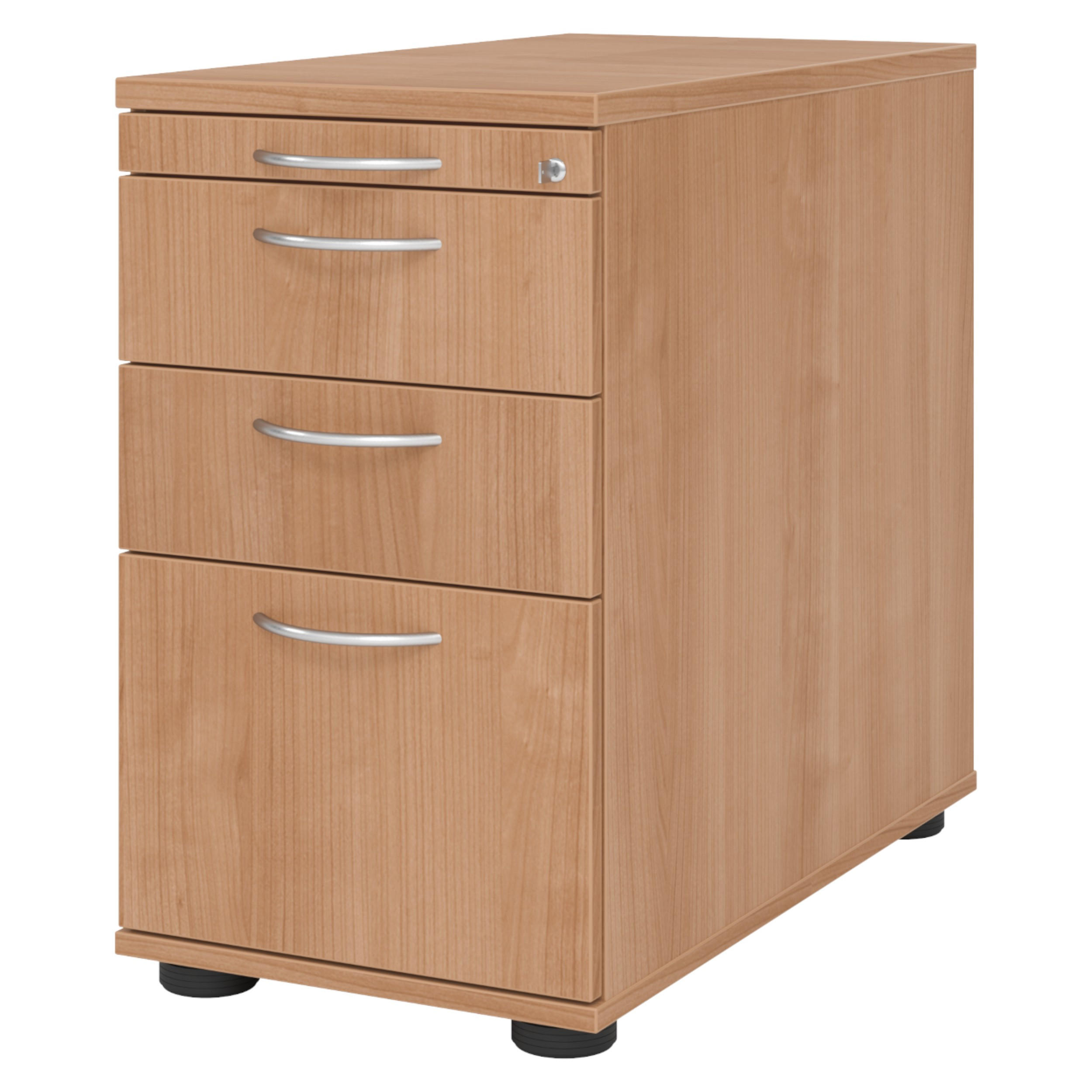 STANDCONTAINER - mit Hängeregistratur 80/42,8/72 cm in Nussbaumfarben Bogengriff (Metall) - Nussbaumfarben, Holzwerkstoff (42.8/72/80cm) - bümö