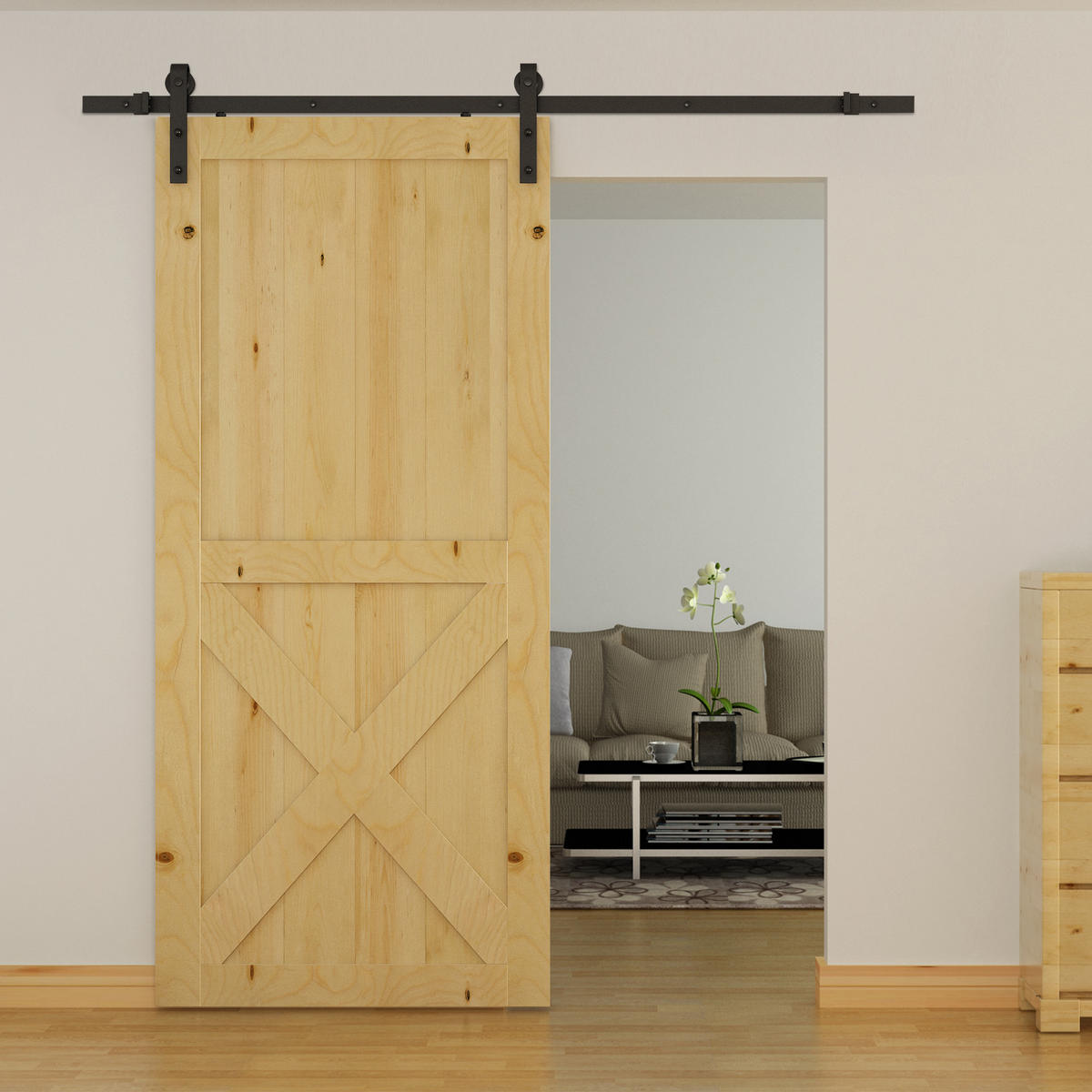 SCHIEBETÜREN-BESCHLAGSATZ 200cm Komplett-Set mit Schienen, Rollen, Schwarz - Schwarz, Metall (4/0.6/200cm) - HOMCOM