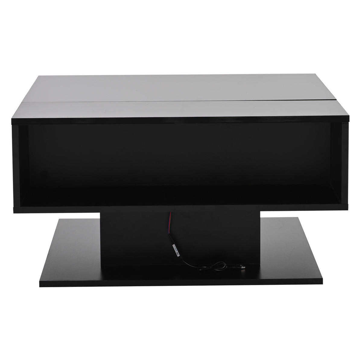 COUCHTISCH mit Ablage 80/75 cm höhenverstellbar mit LED-Beleuchtung in Schwarz - Schwarz, Holzwerkstoff (80/77/40cm) - BEAOK