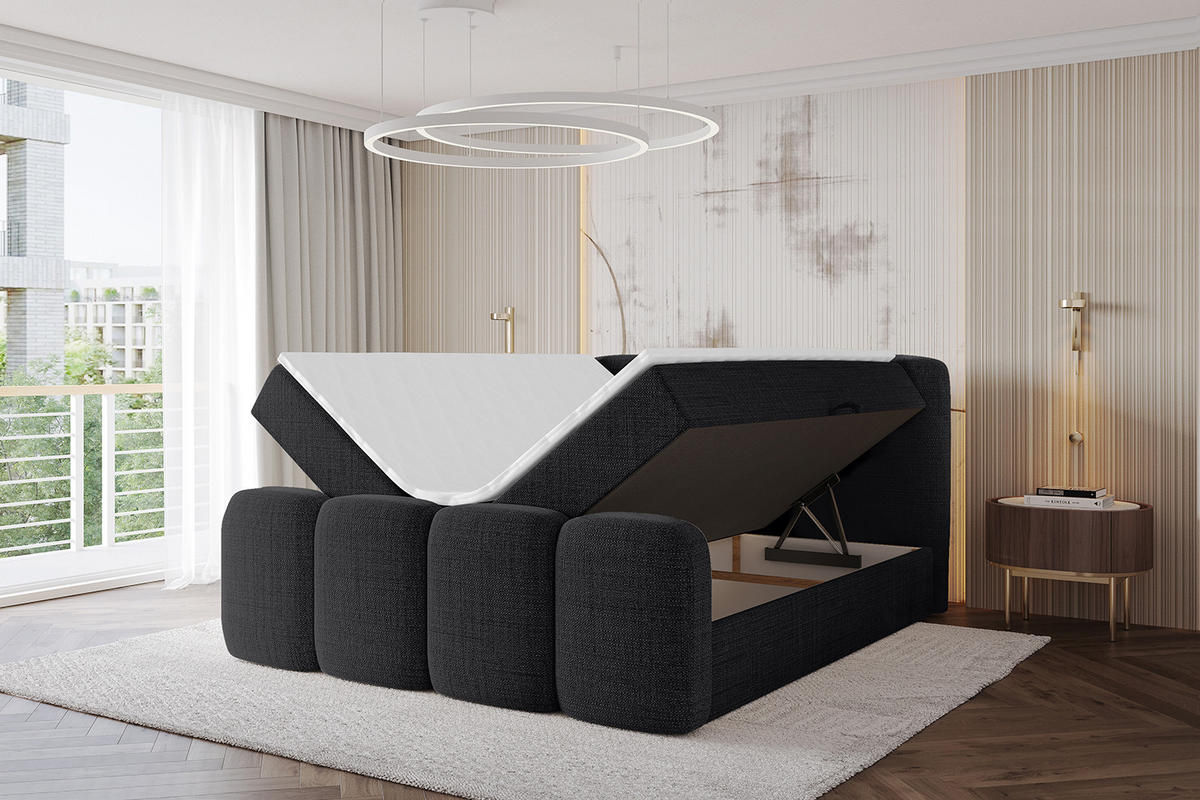 AMERICKÁ postel s matrací H4 a roštem – NINA-Z – 120 × 200 cm – černá - černá, kompozitní dřevo (120/200cm) - ALTDECOR