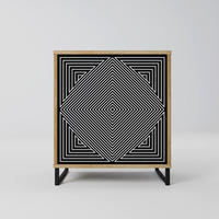 SIDEBOARD POLYGON ILLUSION, Eichefarben, 57,5x42x67,5 cm, Schwarze Metall-Rahmenfüße - Eichefarben/Multicolor, Holzwerkstoff/Metall (57.5/67.5/42cm) - SpaceRebels