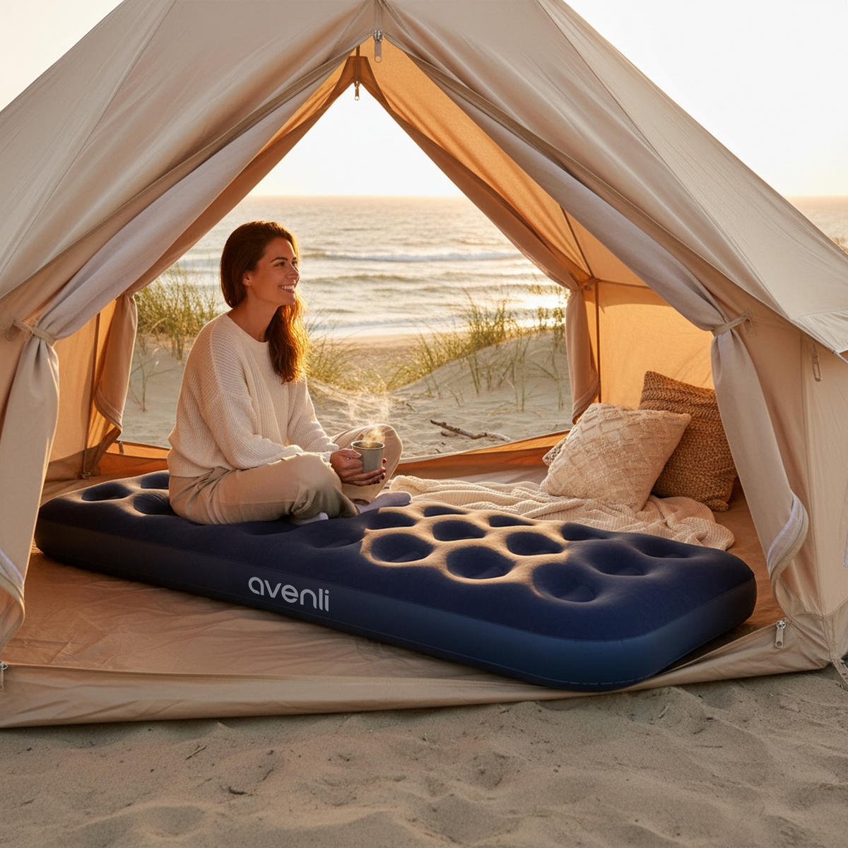 LUFTBETT Luftmatratze Camping 1 Person 191x73x22cm blau aufblasbar ohne Pumpe - Blau, Kunststoff (73/191cm) - Avenli