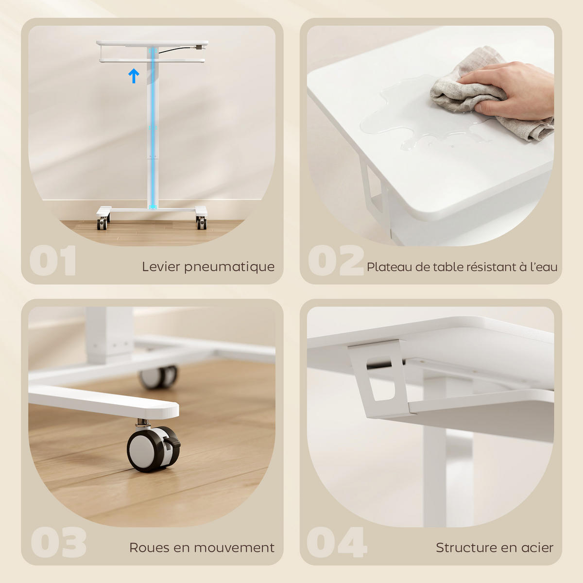 COMPUTERTISCH Weiß höhenverstellbar mit Rollen und Tastaturauszug 65/60/107 cm - Weiß, Holzwerkstoff (60/65/107cm) - PANGIVO