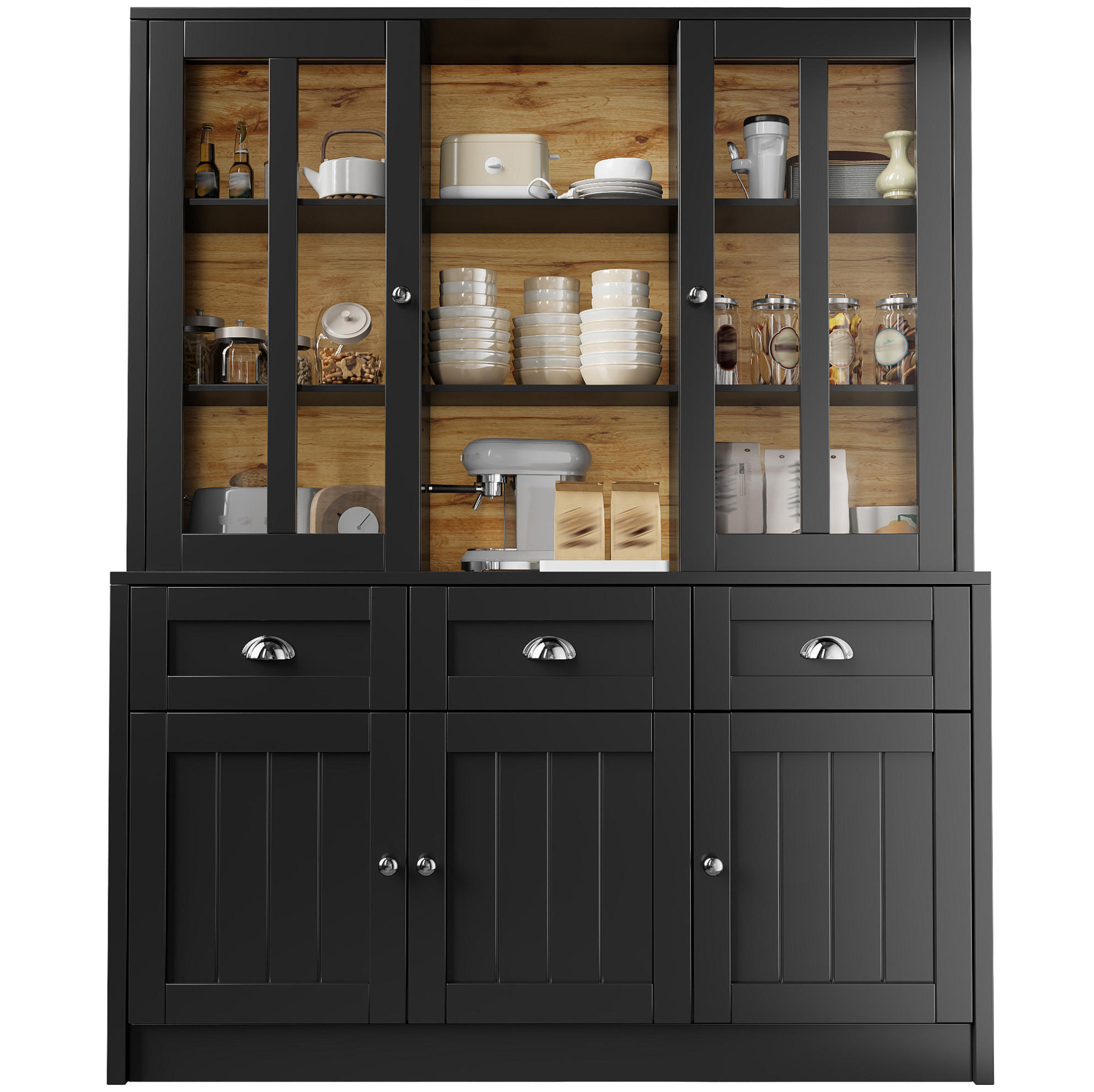 BUFFET 140/175/38,5 cm Schwarz aus Acryl und MDF mit Kippschutz - Schwarz, Holzwerkstoff (38.5/175/140cm) - OKMYHOME