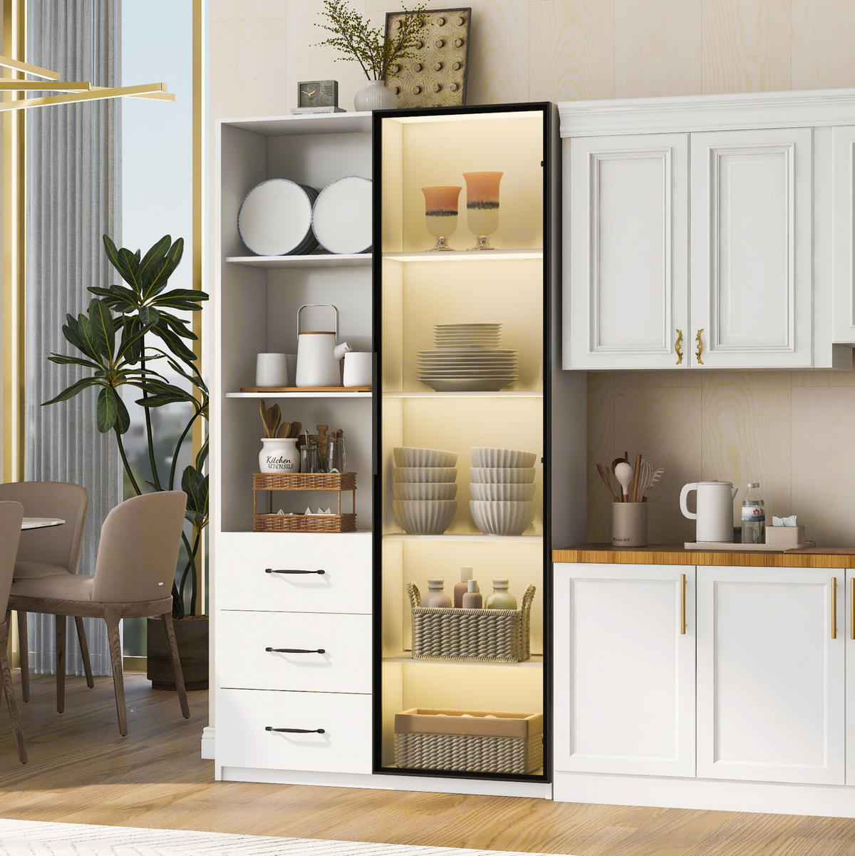VITRINE 80/40/160 cm aus Spanplatte mit LED-Beleuchtung und Sicherheitsglastür Weiß - Weiß, Holzwerkstoff (80/160/40cm) - Modenvie
