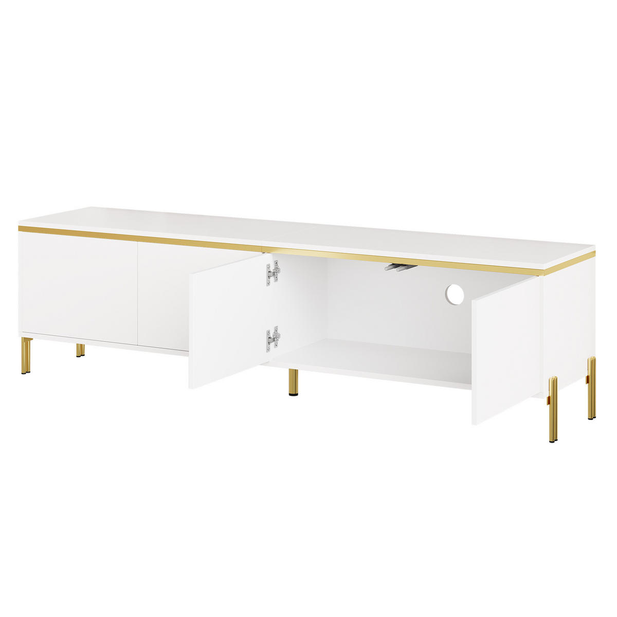 TV-SCHRANK 170/38/50 cm Weiß Hochglanz mit 4 Türen und Kabelmanagement - Weiß, Holzwerkstoff/Metall (170/50/38cm) - Oxeza