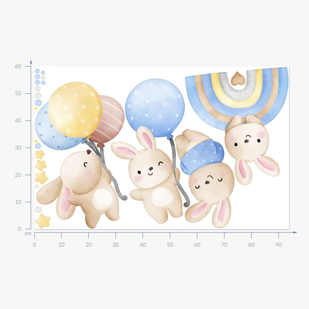 WANDAUFKLEBER 60x94cm - Hasenland - Multicolor, Kunststoff (60/94/0.1cm) - Wallfluent