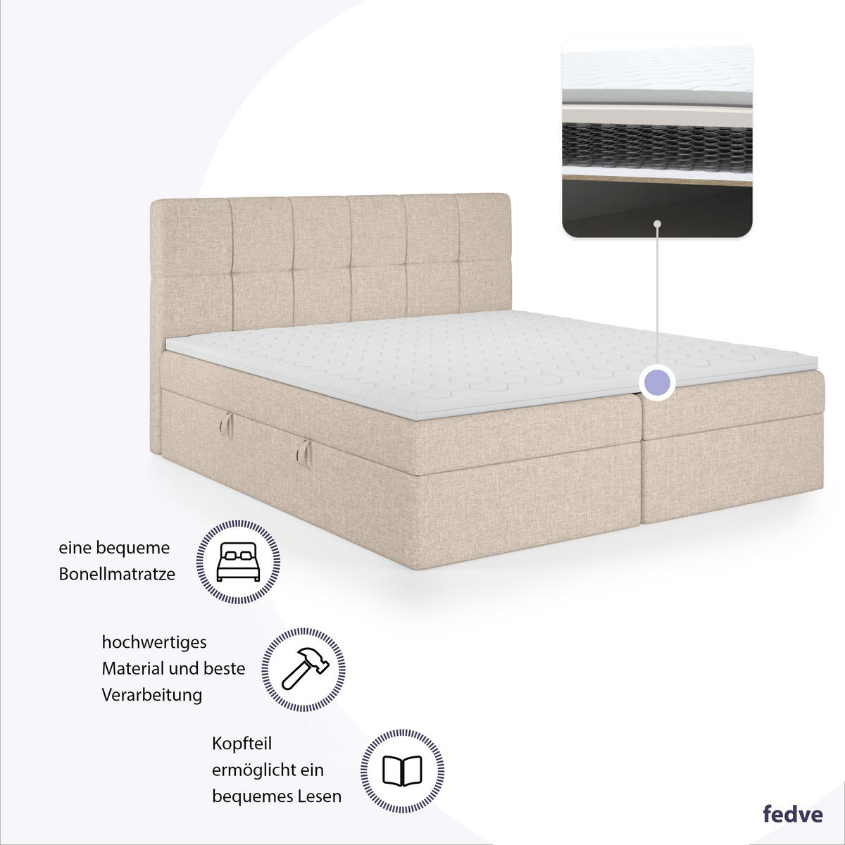 BOXBETT Mokpo 180x200 cm, Beige - Beige, Textil (180/200cm) - Fedve