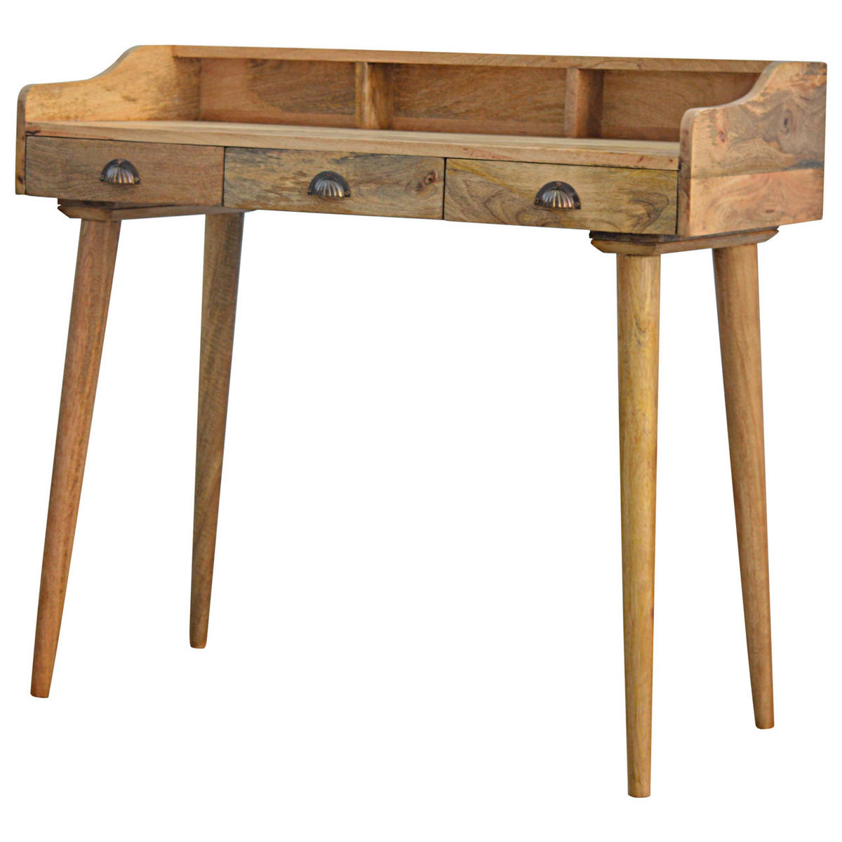 SCHREIBTISCH mit 3 Schubladen, Nordische Beine, Beige - Messingfarben/Braun, Holz/Metall (45/100/90cm) - Artisan Furniture