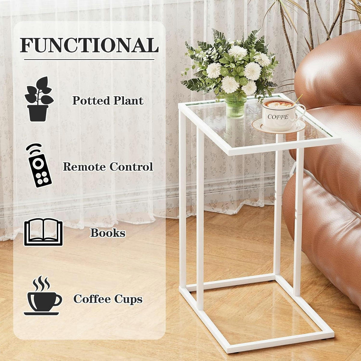 BEISTELLTISCH C-Form Glas Weiß - Weiß, Glas (30/40/60cm)