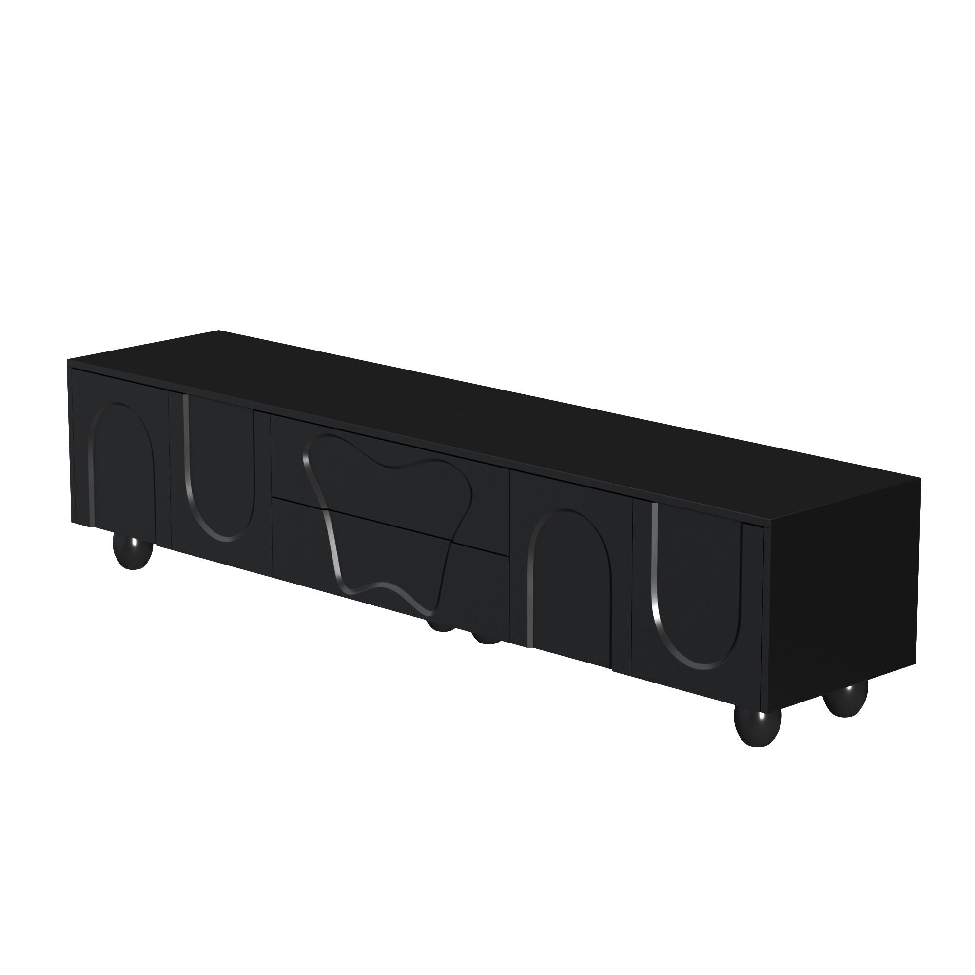 TV-ELEMENT180X40X42CM schwarz-matt mit Massivholzbeinen und viel Stauraum - Schwarz, Holz (49.71/12.45/103.51cm) - Raelunyi