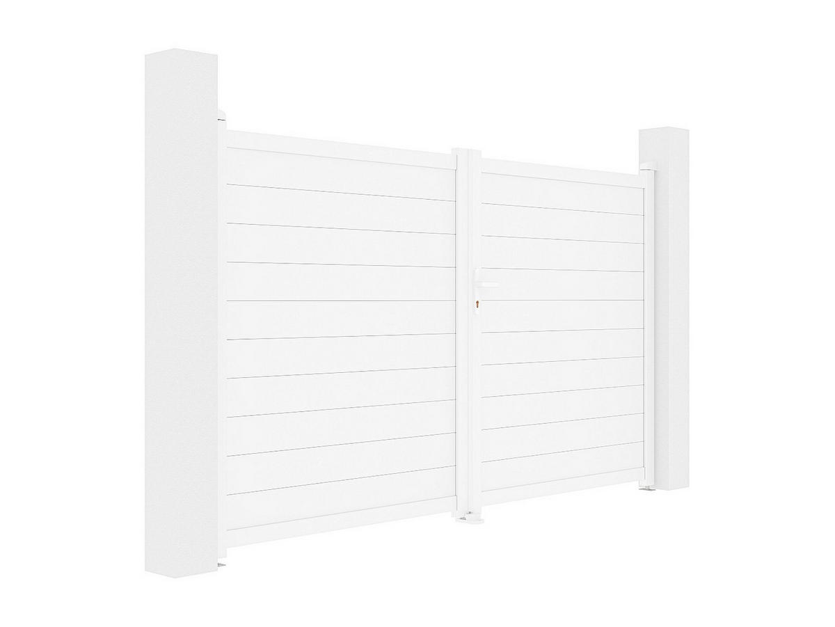 GARTENTOR Flügeltor Doppeltor - 305 x 181 cm - voll - Aluminium - Weiß - NAZARIO - Weiß, Metall (300/176cm) - Vente-Unique