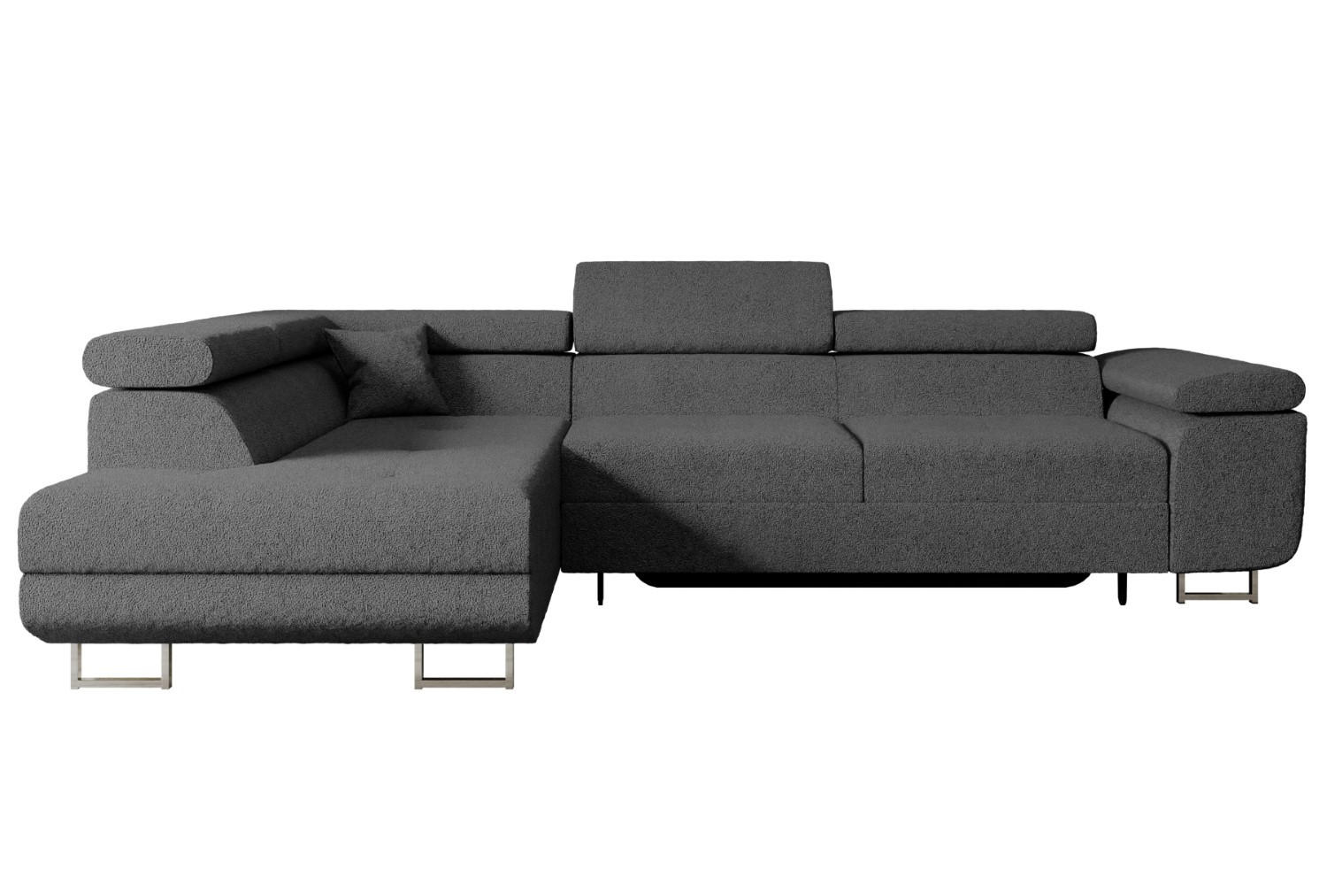 ECKSOFA mit Schlaffunktion und Bettkasten GUSA-L 272x202x107 cm Grau Bouclé - Silberfarben/Grau, Holzwerkstoff/Textil (202/272cm) - ALTDECOR