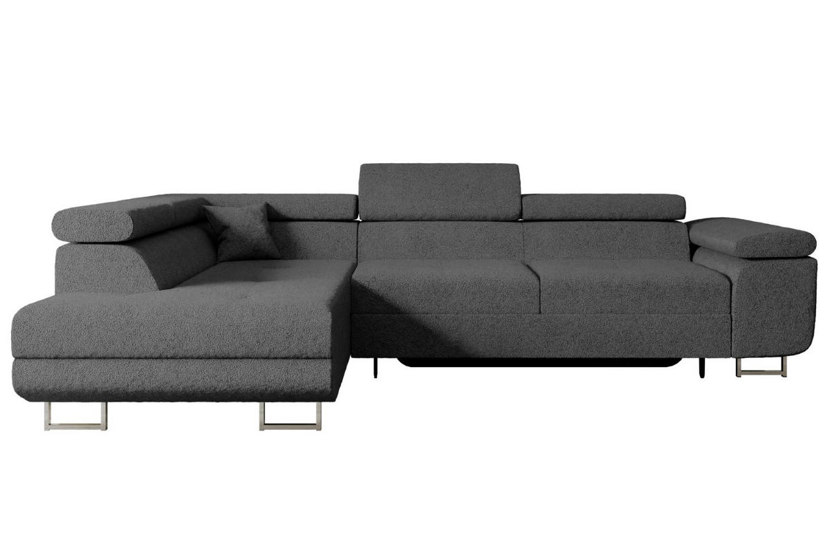 ECKSOFA mit Schlaffunktion und Bettkasten GUSA-L 272x202x107 cm Grau Bouclé - Silberfarben/Grau, Holzwerkstoff/Textil (202/272cm) - ALTDECOR