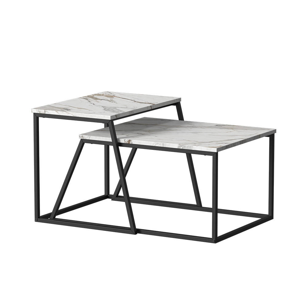 COUCHTISCH-SET Myra Schwarz/Marmor-Weiß 60 x 50 cm 2 Teile - Weiß Hochglanz/Schwarz, Holzwerkstoff (50/60/38cm) - Vicco