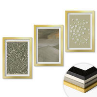 WANDBILDER 3er Set - 20x30 cm Goldrahmen - Abstrakte florale Wellenmuster - Goldfarben, Kunststoff (20/30cm) - ArtPrintCave