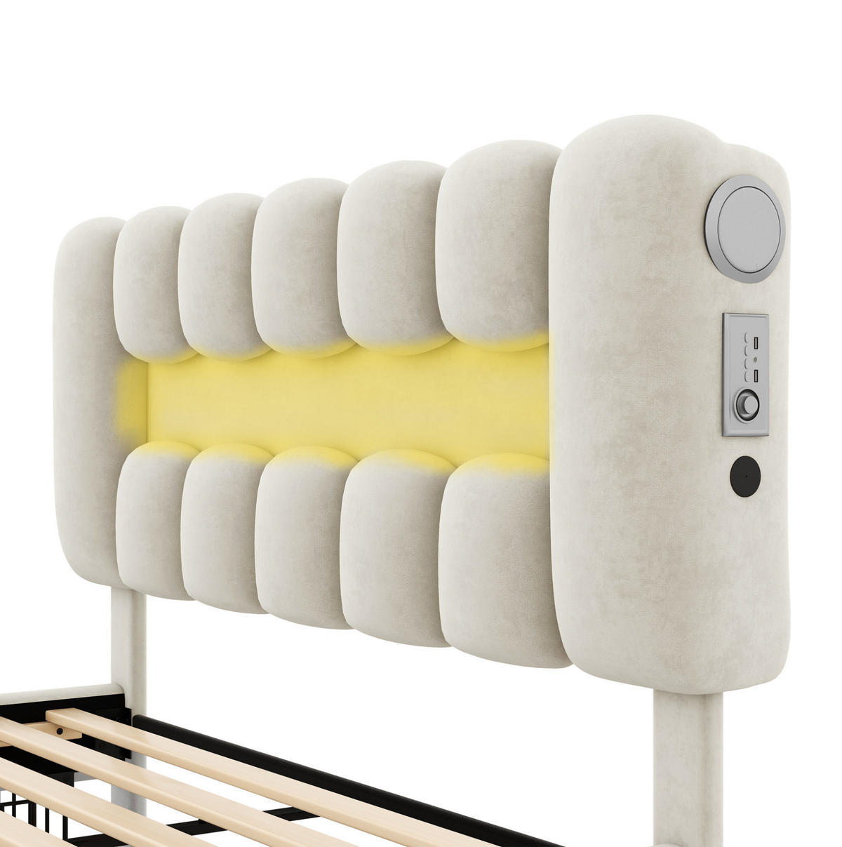 SAMT-POLSTERBETT 140/200 cm mit LED-Beleuchtung, USB und 4 Schubladen - Beige, Textil (140/200cm) - BEAOK