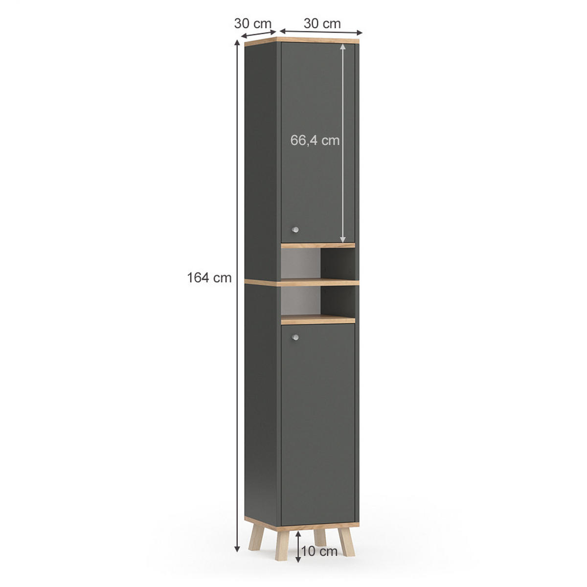 BADSCHRANK Senyo Anthrazit 30 x 174 cm - Anthrazit, Holzwerkstoff (30/174/30cm) - Vicco