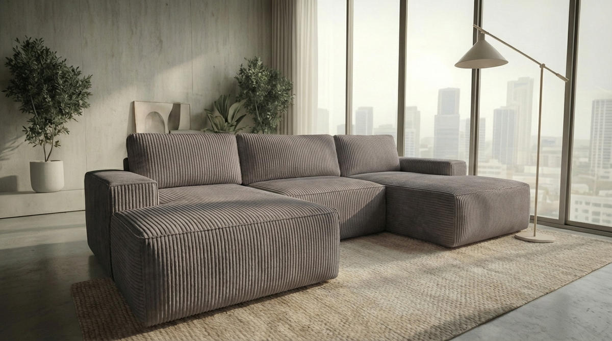 ECKSOFA EINAR 362 cm x 170 cm – Stoff: ZOOM 21 Farbe: Grau - Grau, Textil (362/170cm) - A&J MöbelLand